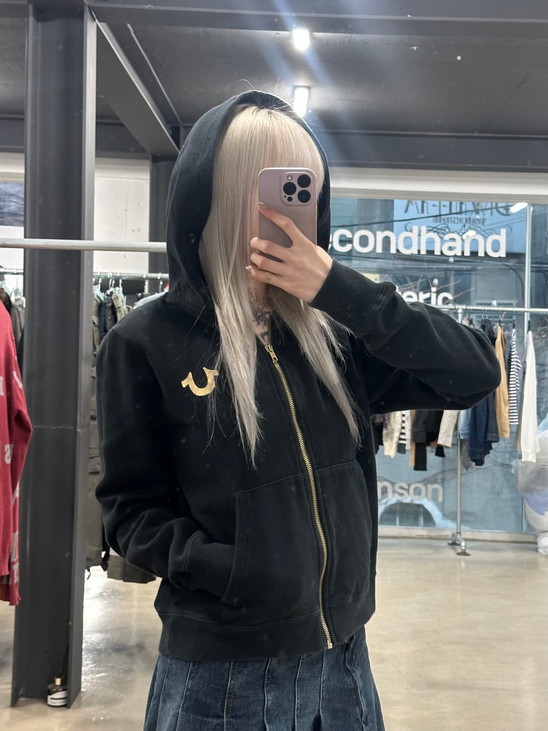 트루릴리전 블랙 후드 집업 상품이미지1