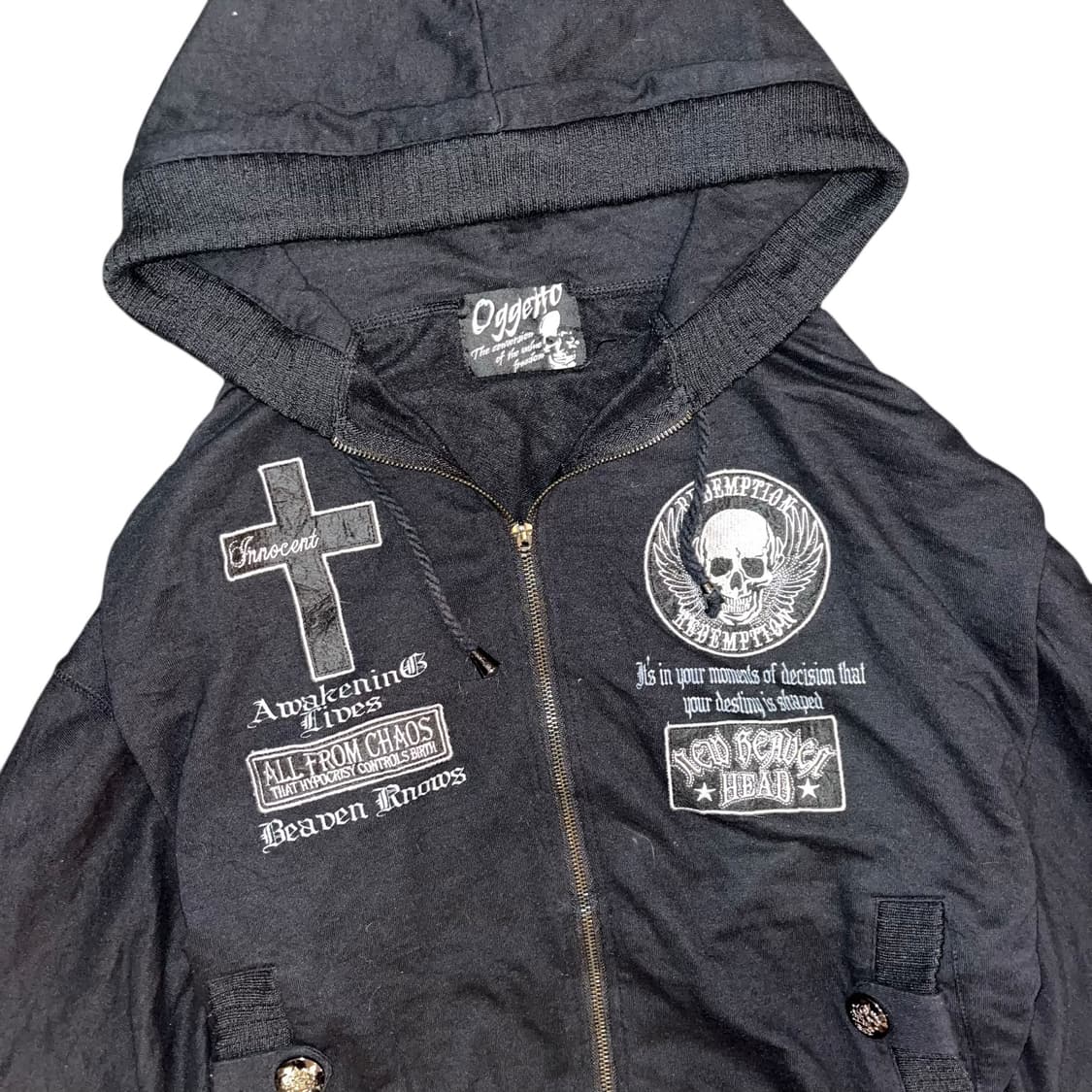 Oggetto 오게토 가오리핏 해골패치 후드집업 펑크y2k갸루 상품이미지2