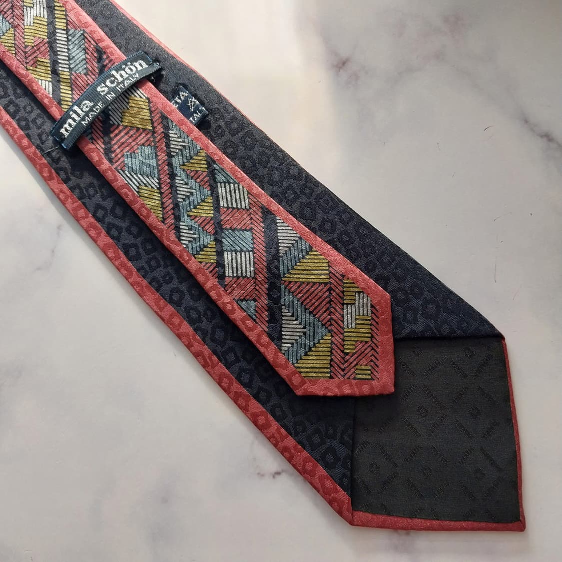 밀라숀 실크 와인 기하 패턴 넥타이 8.5cm A+등급 K1352
 상품이미지8