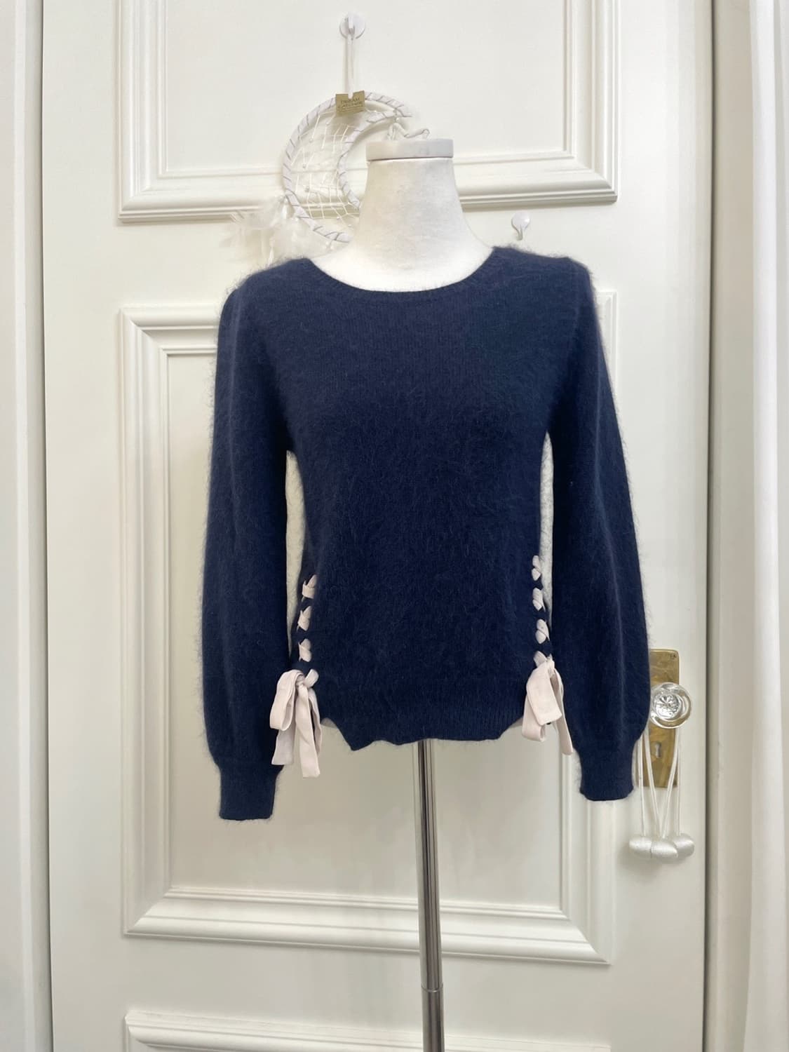 navy angora lovely bow point knit top 상품이미지1