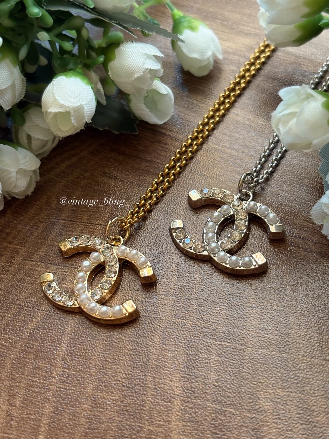 샤넬 큐빅 펄 하프 크로스 목걸이 상품이미지2