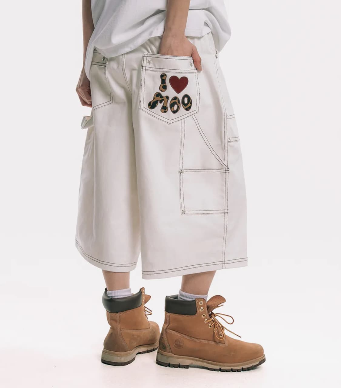 엠오오 백로고 카펜터 인디고 데님 버뮤다 크림 상품이미지1