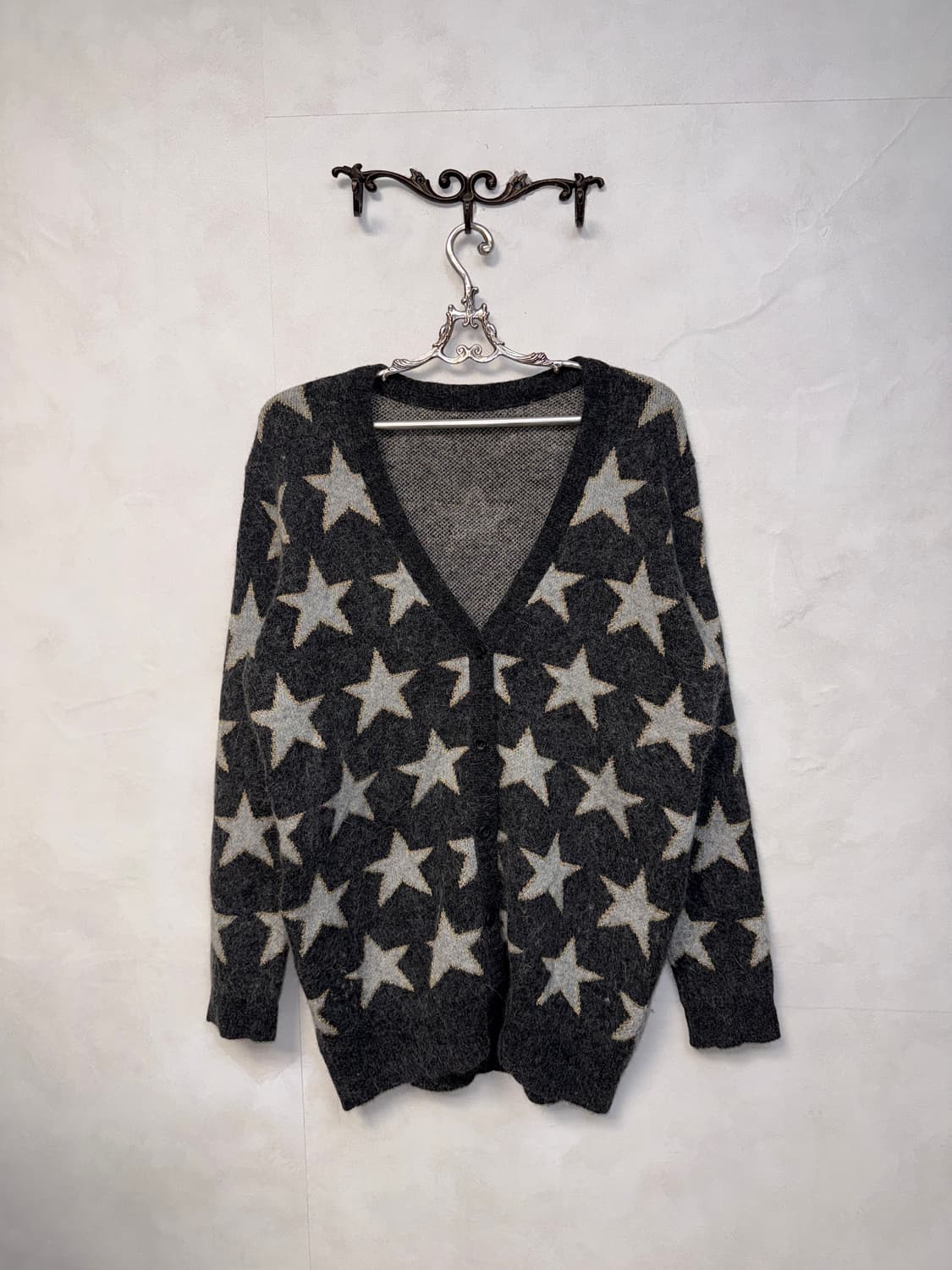 Charcoal star fur knit cardigan  상품이미지3