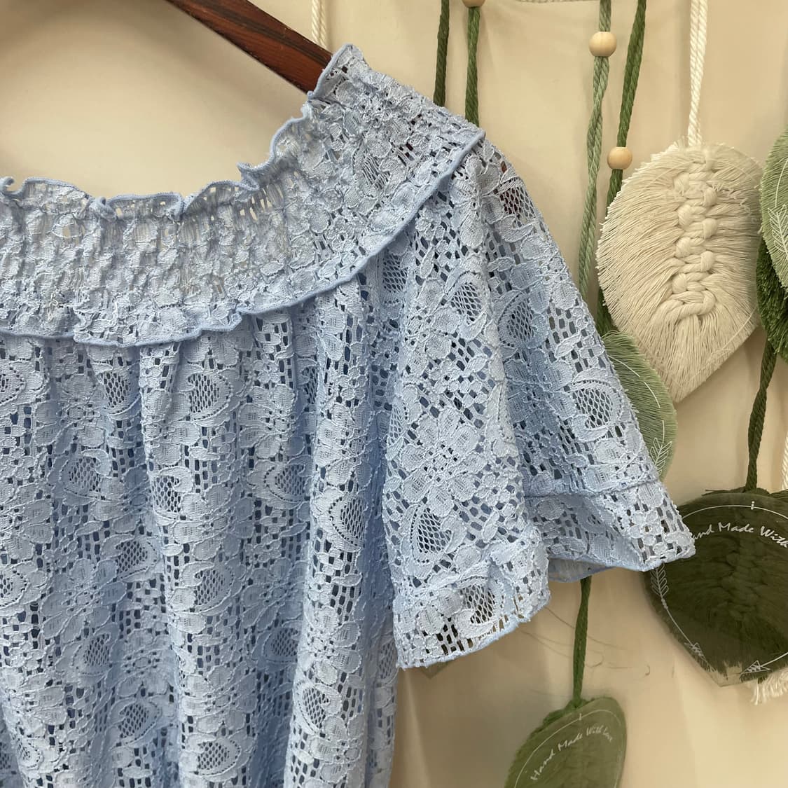 엑시즈팜 풀 레이스 하늘 반팔 블라우스 상품이미지5