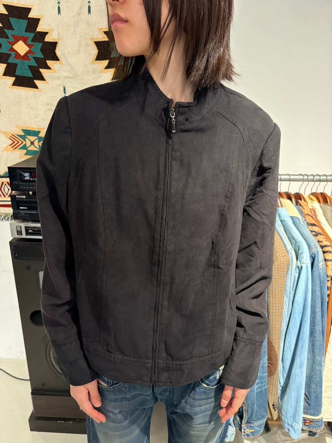 Tribal Studio 블랙 스웨이드 집업 자켓 상품이미지1