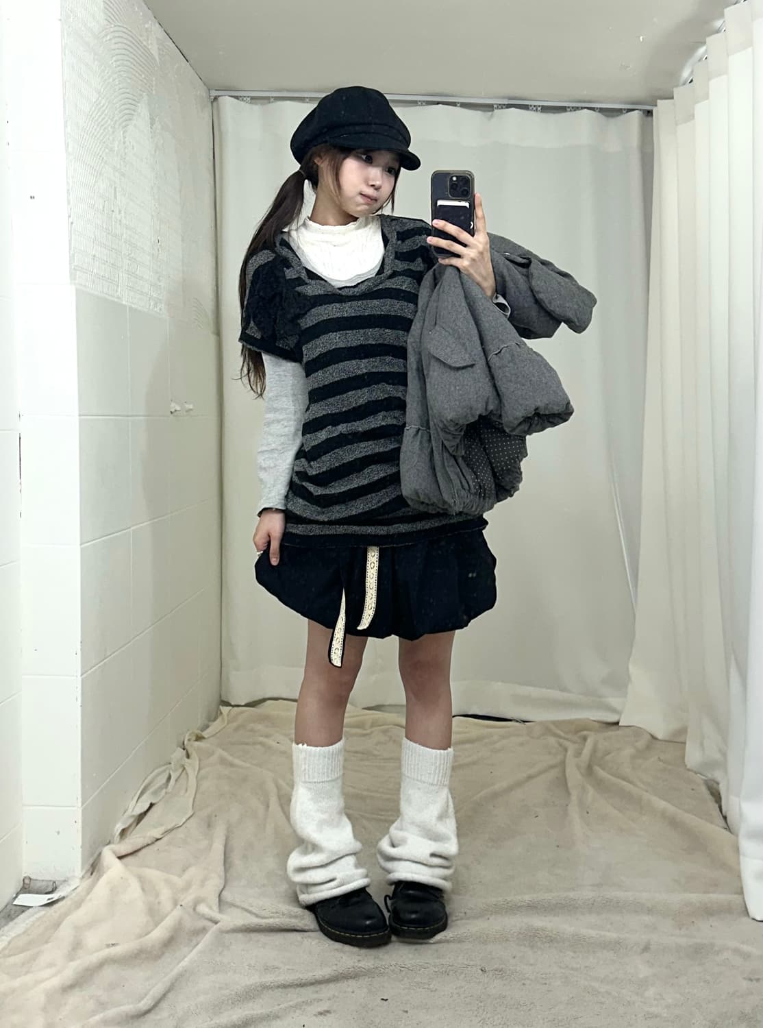메조피아노 리본 패딩 무채색 니혼진 코디세트 상품이미지2