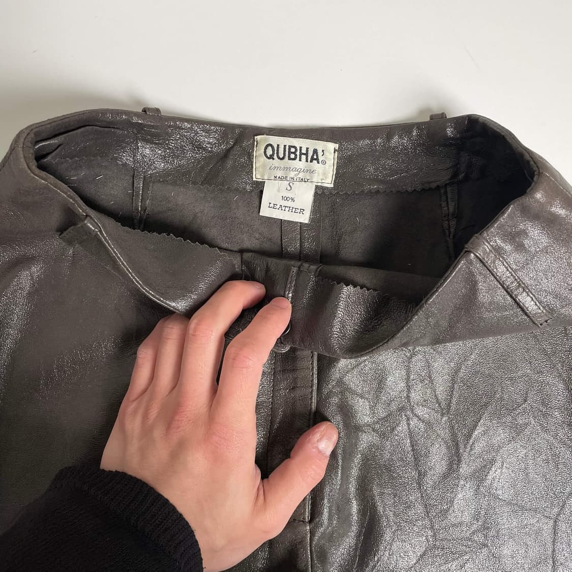 Qubha 브라운 레더 세미부츠컷 팬츠 (italy)   상품이미지5