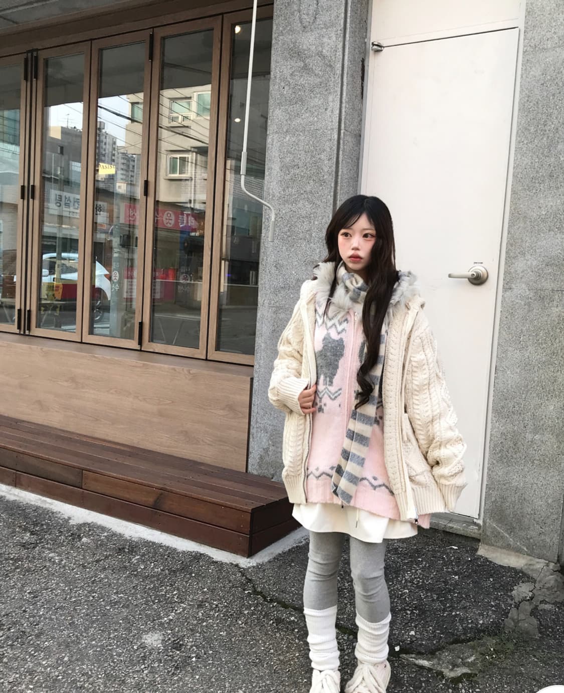 코디 set/ 히니츠키 코요리울니트후집+로맨틱캣츠퍼 후집+목도리 상품이미지3