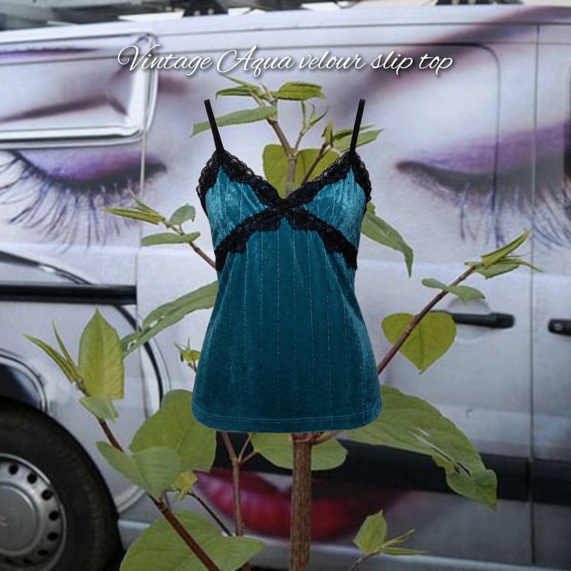 Vintage Aqua velour slip top 상품이미지1