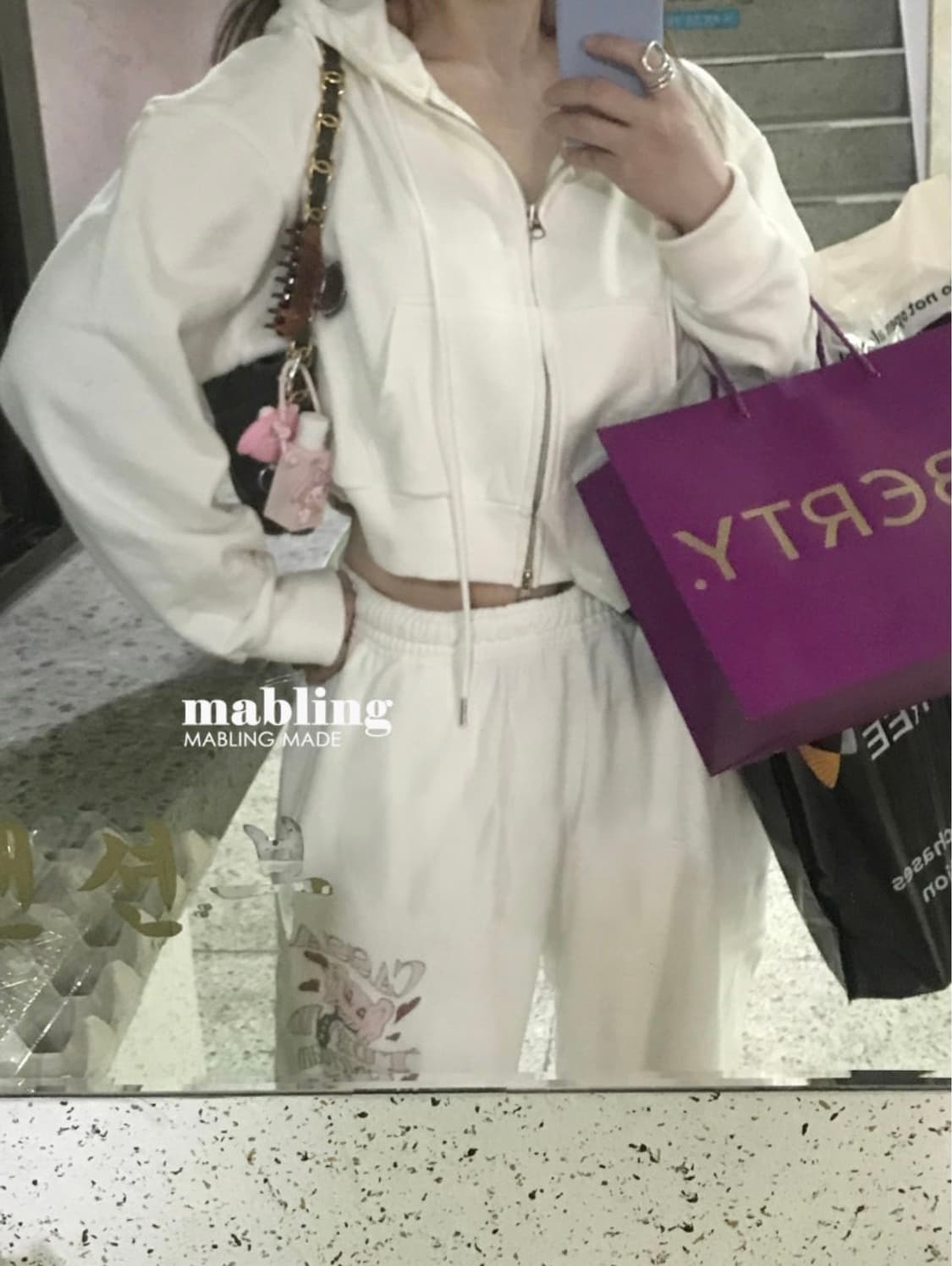 마블링 크롭 후디 후드집업 상품이미지1