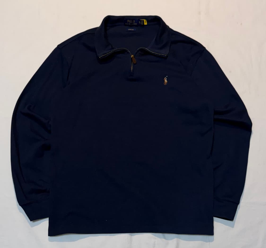 큐알탭) 폴로 랄프로렌 반집업 코튼 니트 네이비 상품이미지1