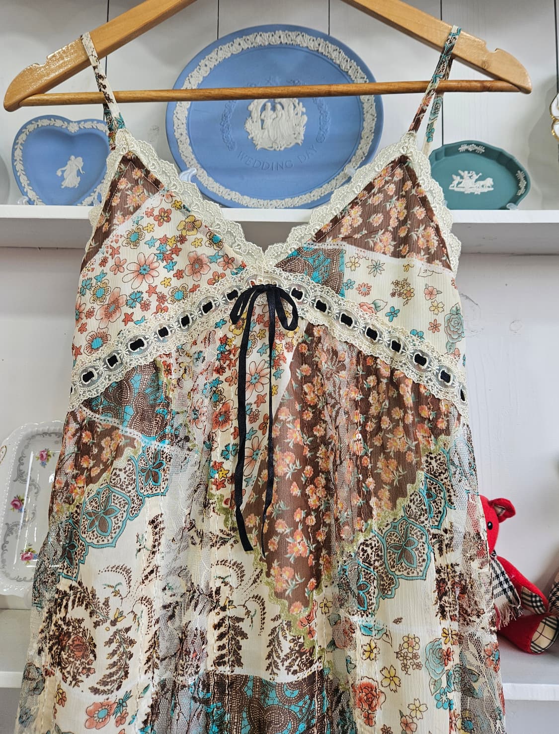 패치워크 플라워 쉬폰 슬립 원피스 상품이미지3