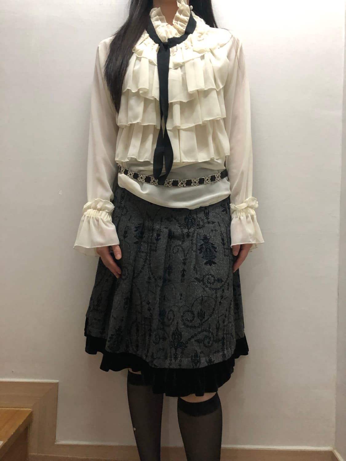 빈티지 그레이 오리엔탈 미디 스커트 상품이미지5