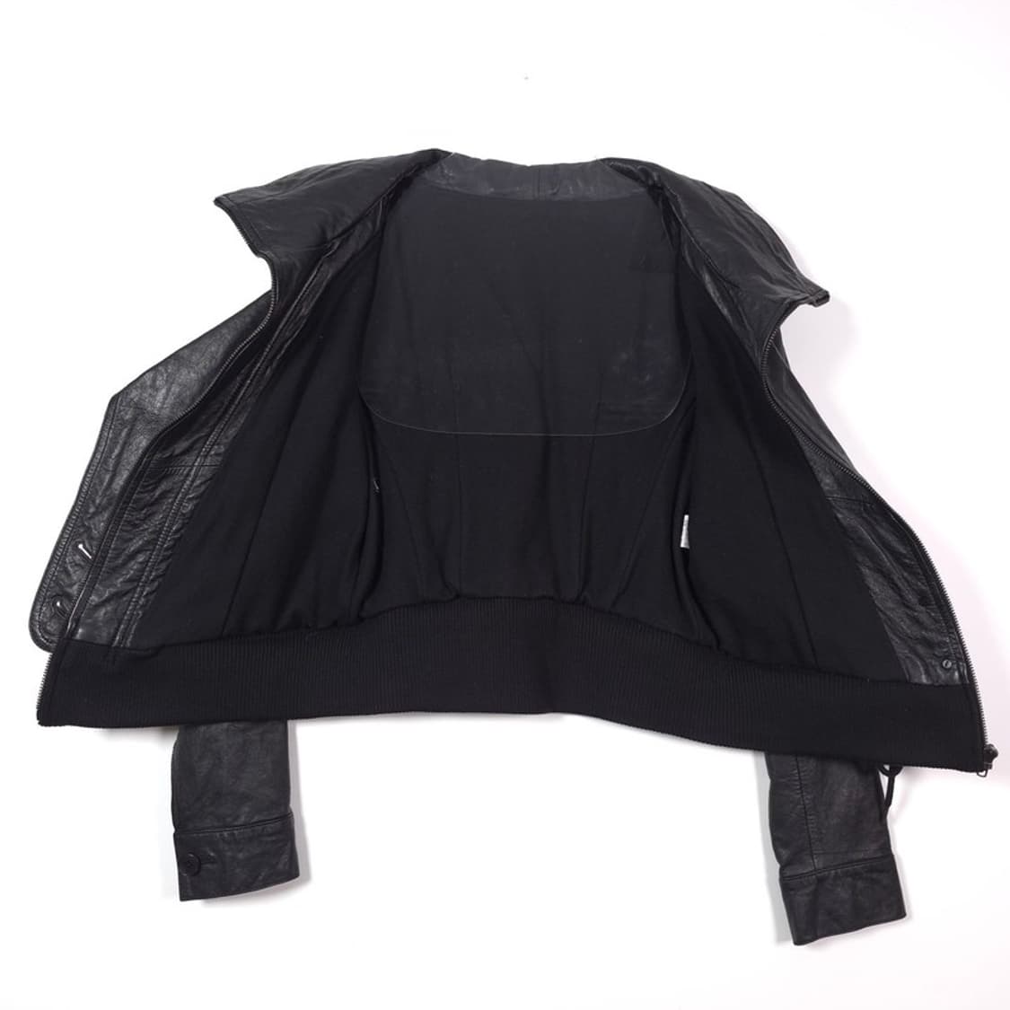 리얼 양가죽 슬림핏 시보리 레더 자켓 블랙 66 상품이미지5