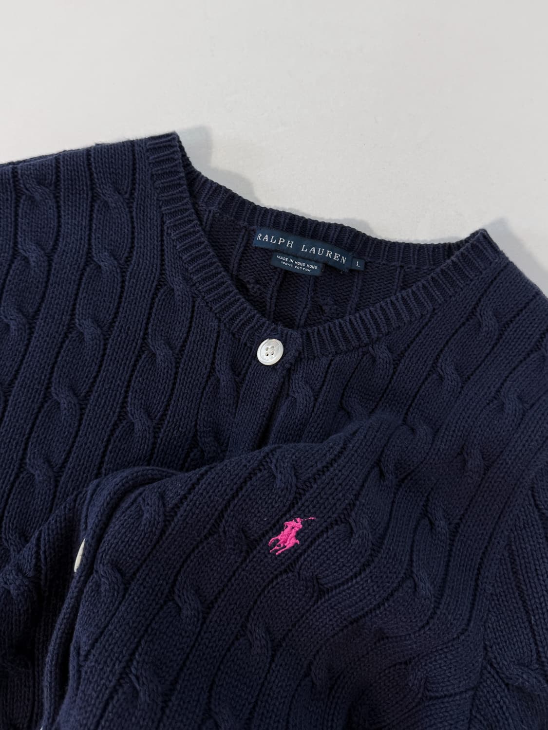 폴로 랄프로렌 루즈핏 딥네이비 코튼 케이블 숏슬리브 가디건 상품이미지2