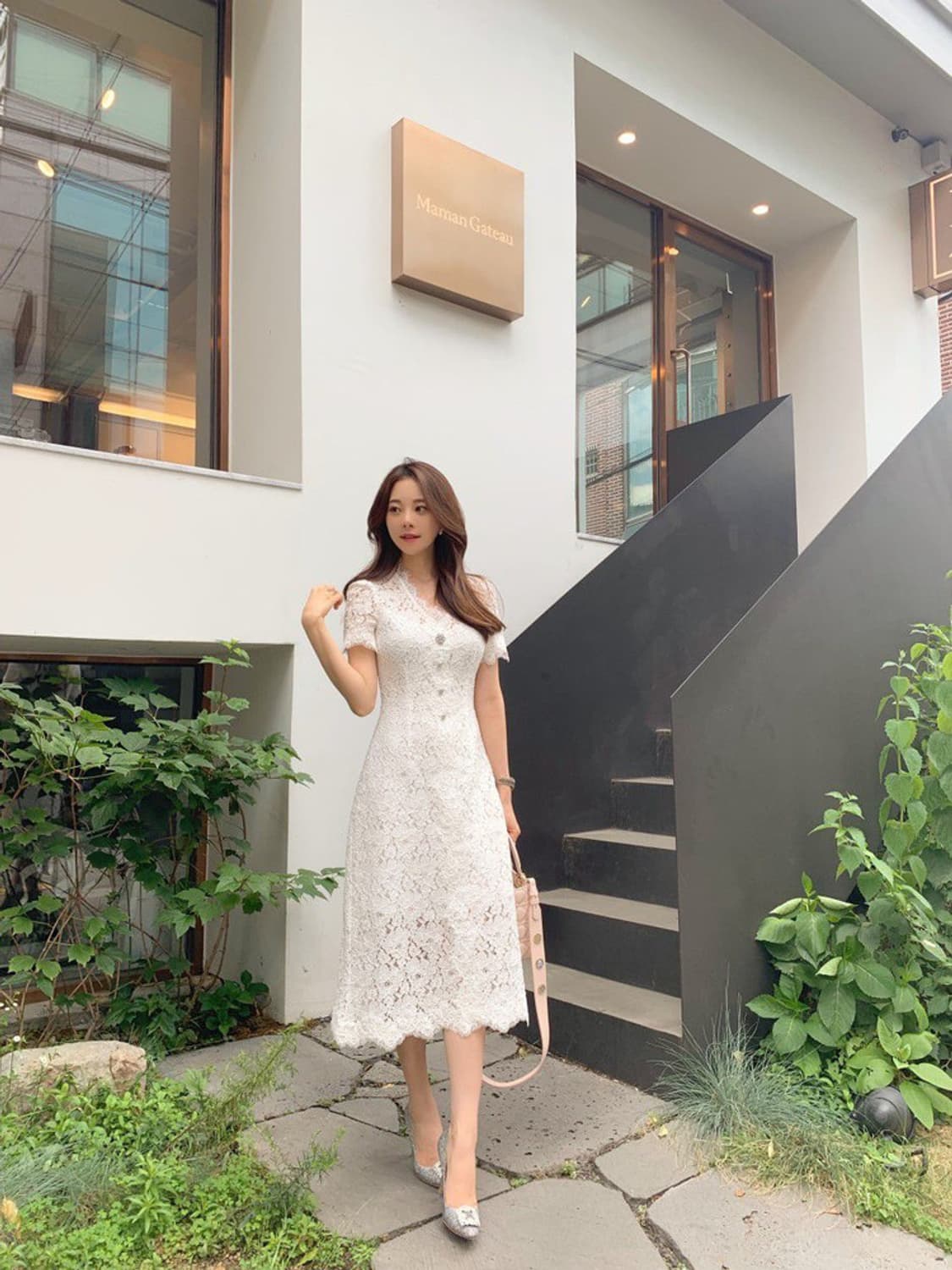 로아르 IROA 레이스 큐빅 아이보리화이트 셀프웨딩2부 드레스 원피스M  상품이미지2