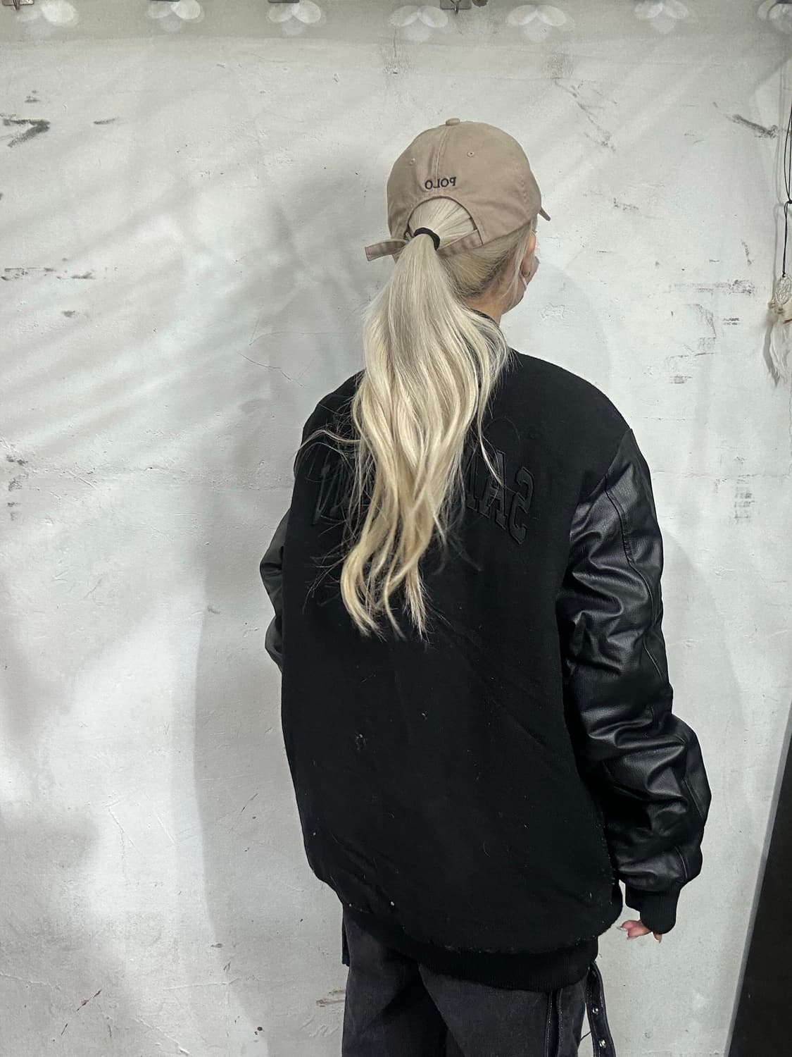 빈티지 블랙 빅 사이즈 비건레더 바시티 자켓 115 상품이미지3