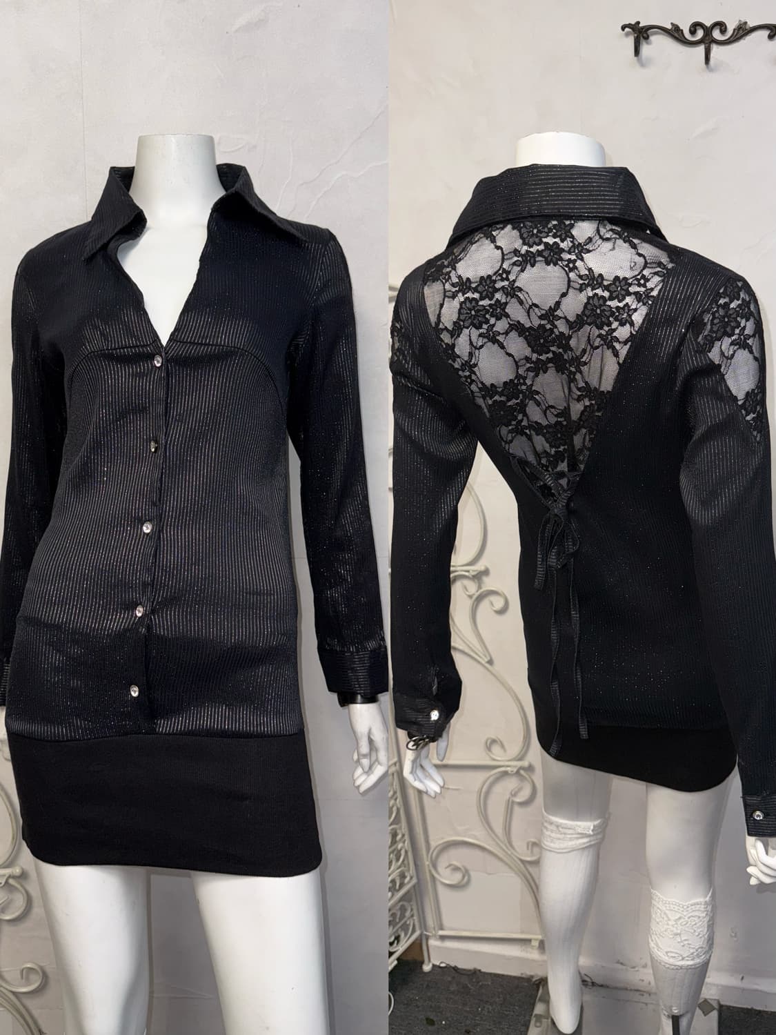 Black back laceup stripe shirt ops 상품이미지1