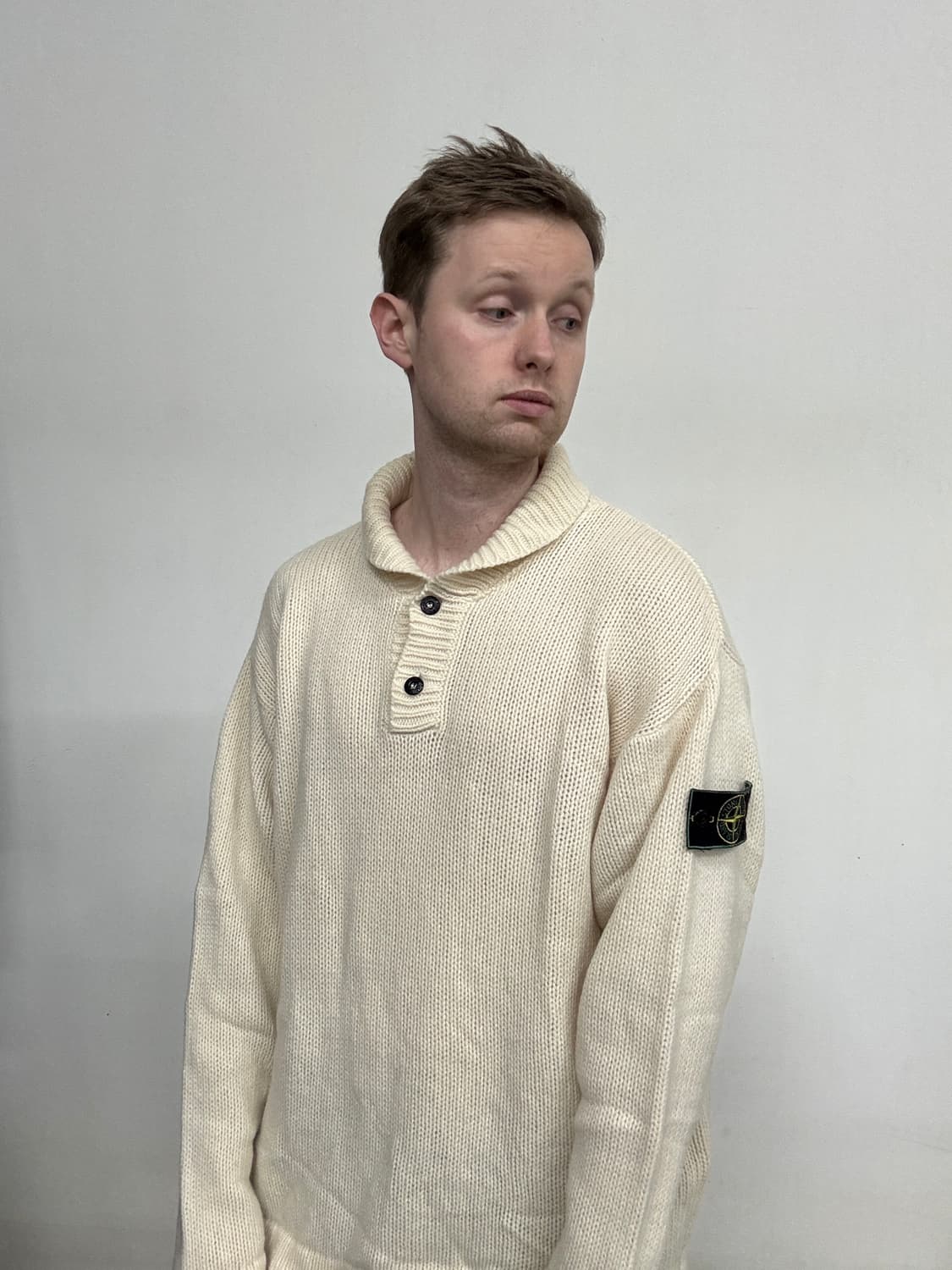 95AW 스톤아일랜드 그린 엣지 네이벌 롤넥 베이지 니트 상품이미지2