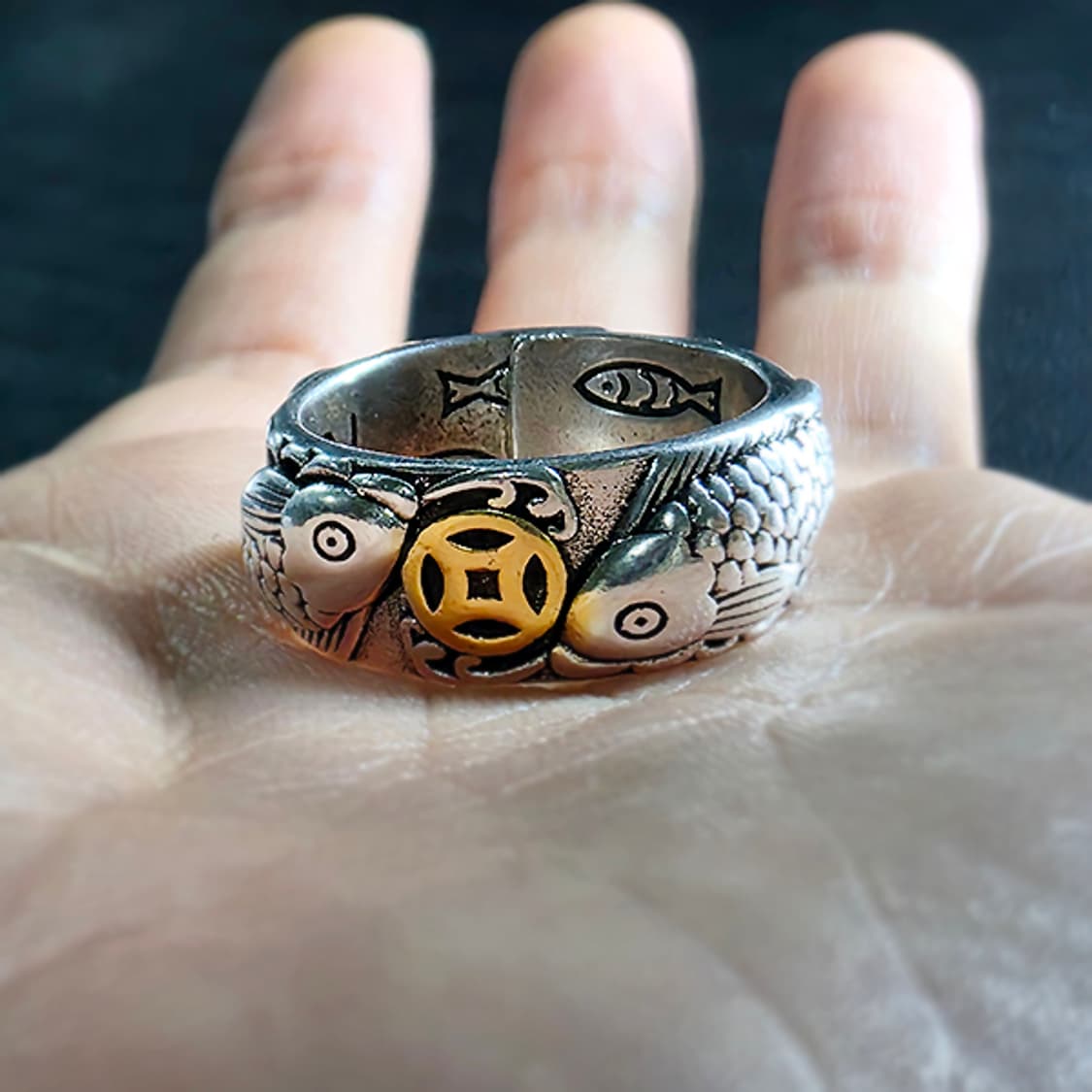 Koi 백동 남자 엔틱 빈티지 명품 재물운 금전운 잉어 반지 상품이미지6