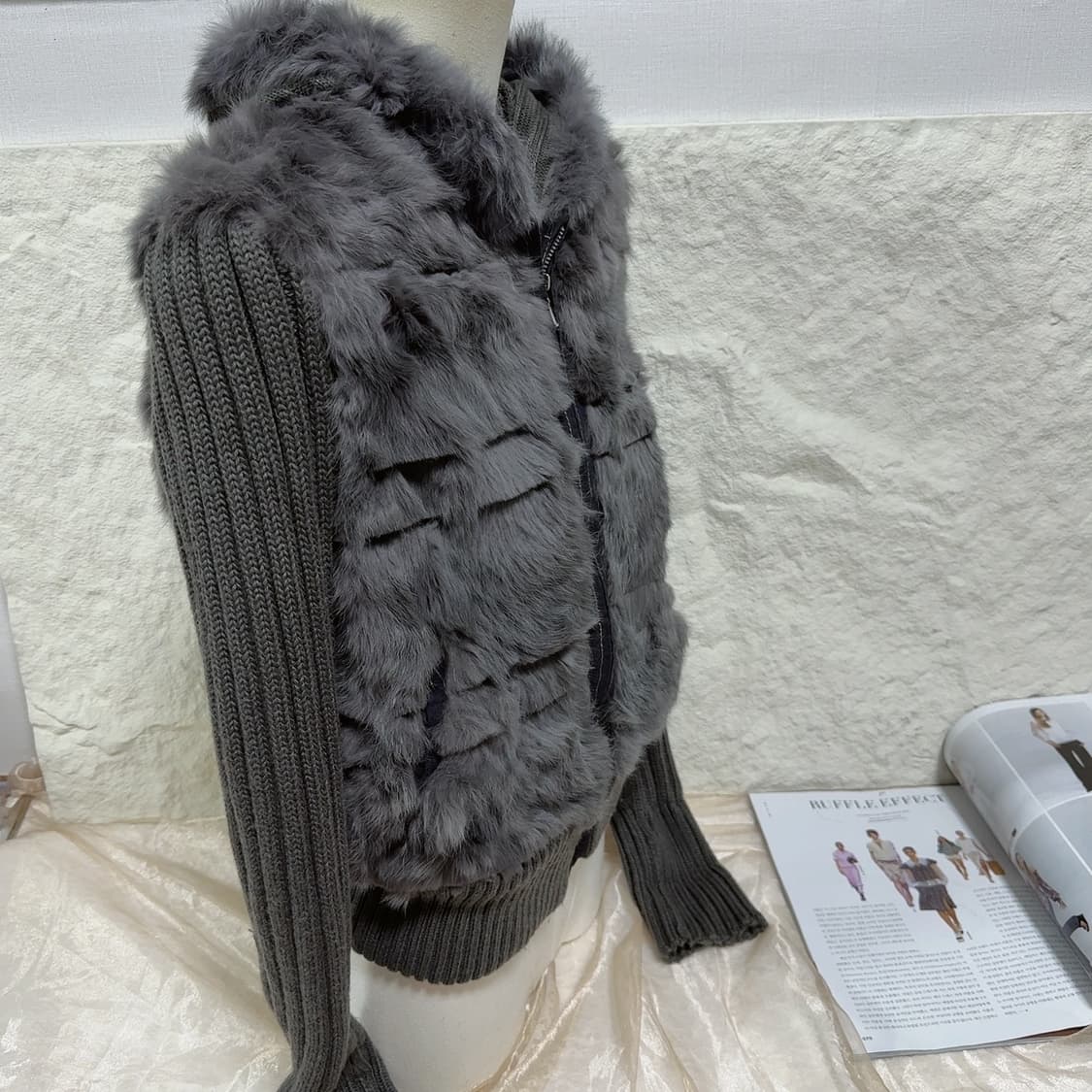 빈티지 그레이 토끼털 니트자켓 후드집업 상품이미지3