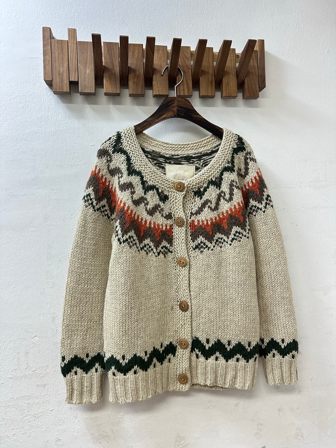 일본빈티지 Pual ce cin 울100% 노르딕 우드 버튼 니트 가디건 상품이미지2