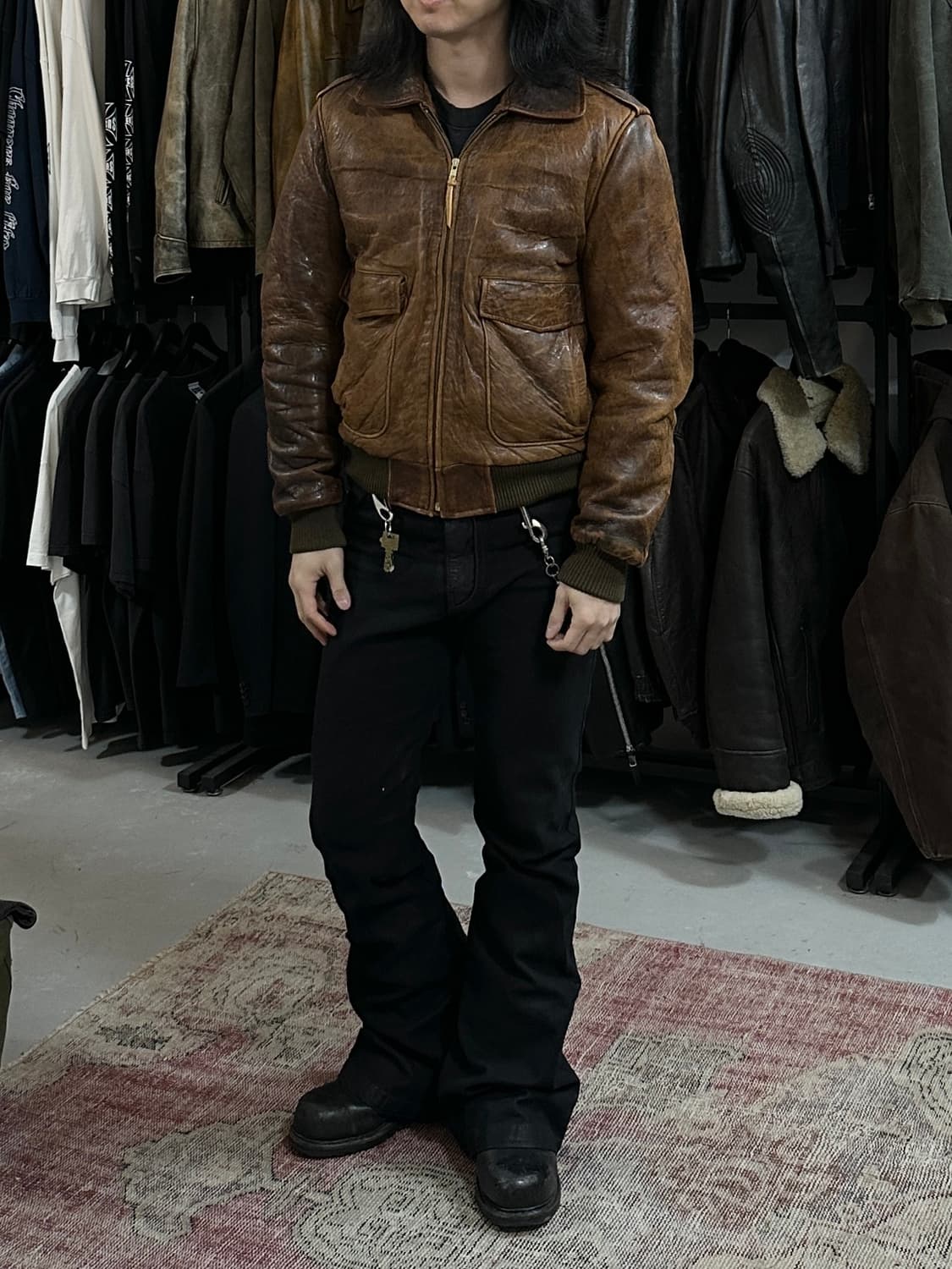 90's 시어스 오크브룩 디스 레더 봄버 자켓 빈티지 봄버 가죽 자켓 상품이미지2