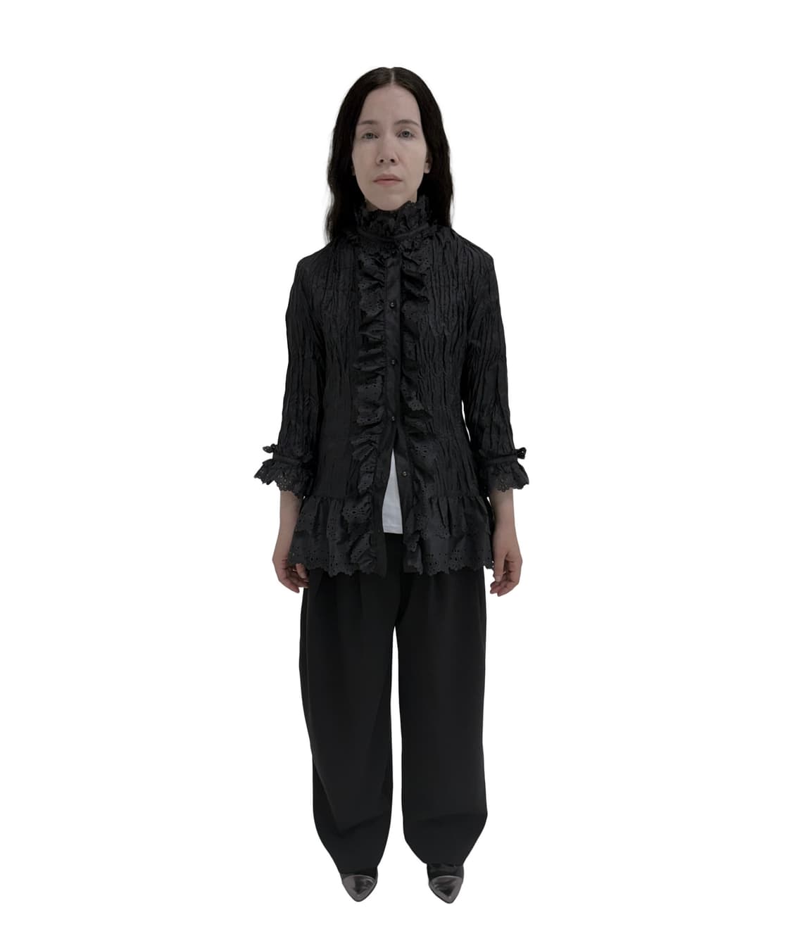 에옹쓰 펀칭 블라우스 블랙 상품이미지2