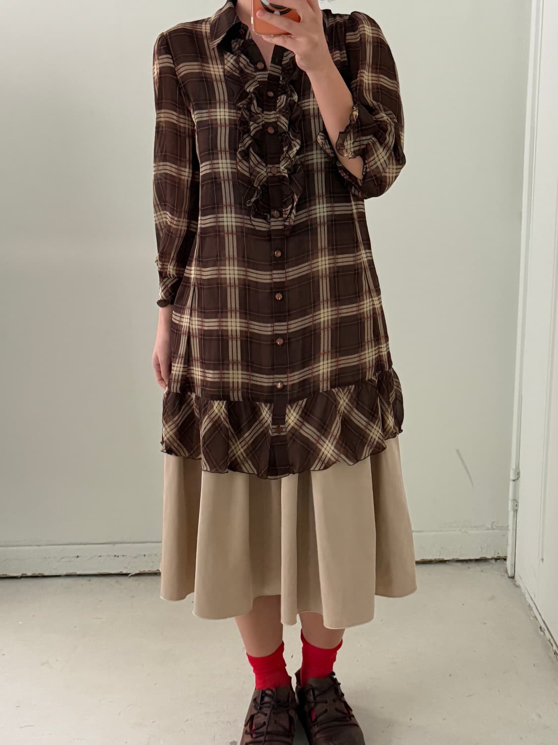 일본빈티지 L’EST ROSE 브라운 시스루 원피스 상품이미지1