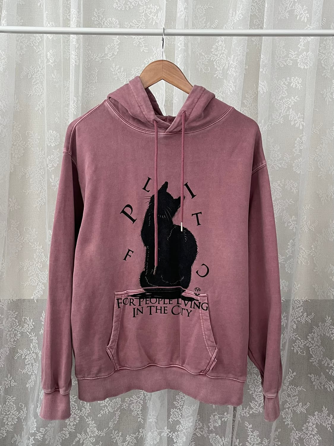 M) 어반디타입 블랙캣 피그먼트 후드 핑크 상품이미지1