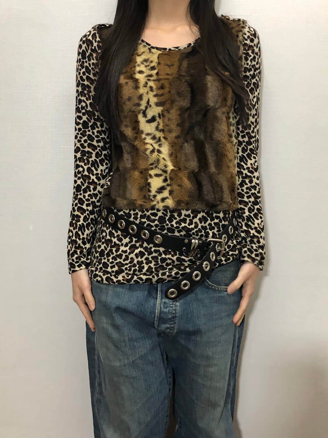 빈티지 레오파드 퍼 니트 상품이미지1