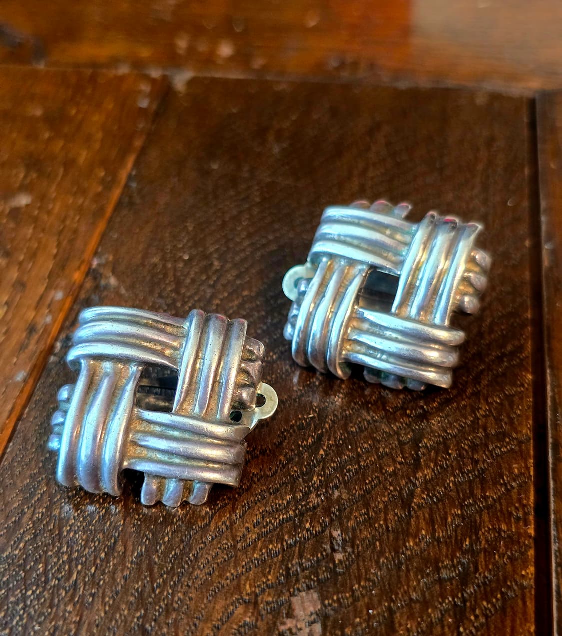 🇺🇸빈티지 체크 사각 925 은 클립온 귀걸이 상품이미지3