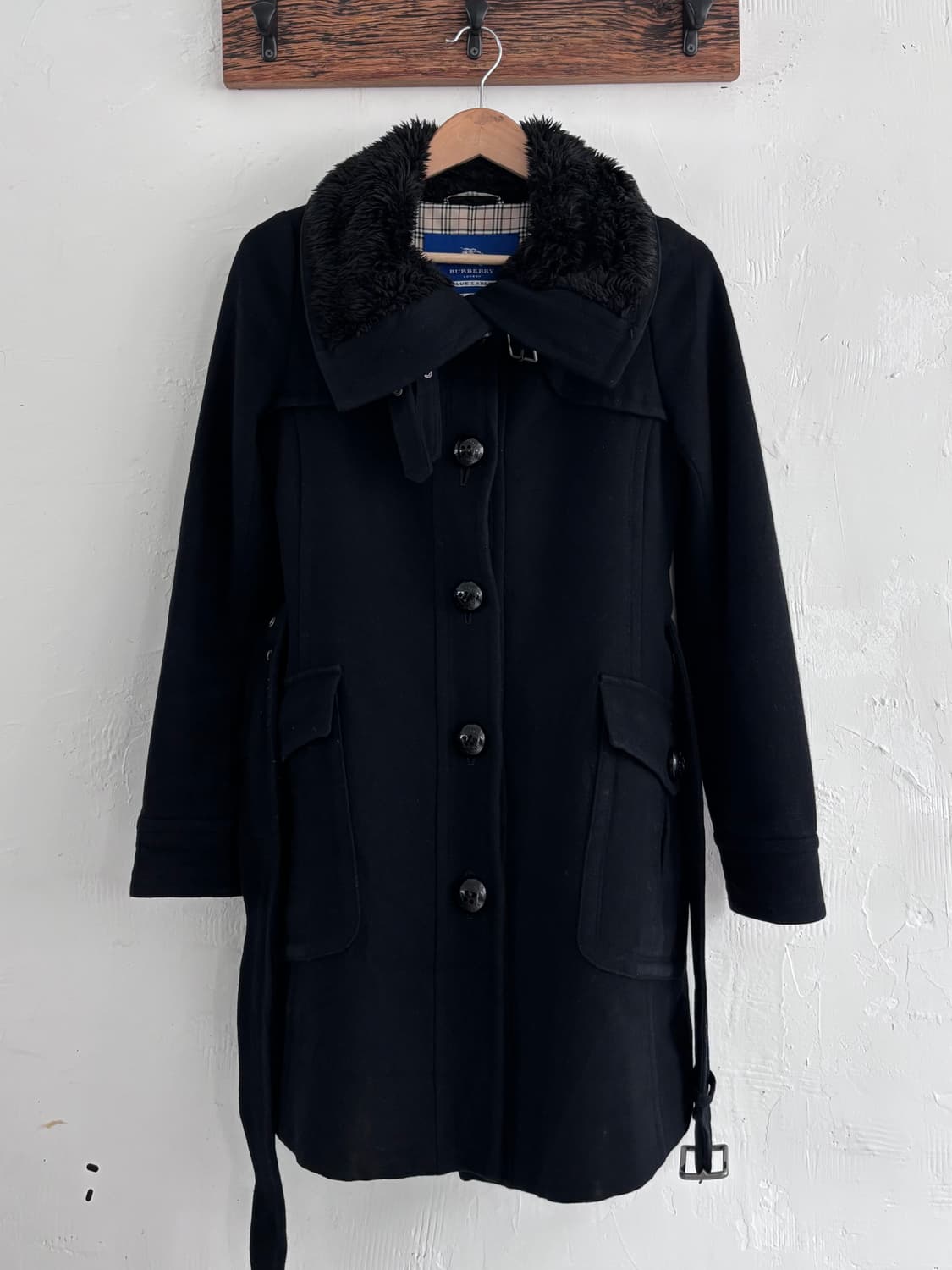 Burberry 버버리 블루라벨 퍼 숄카라 블랙 울 코트 상품이미지2