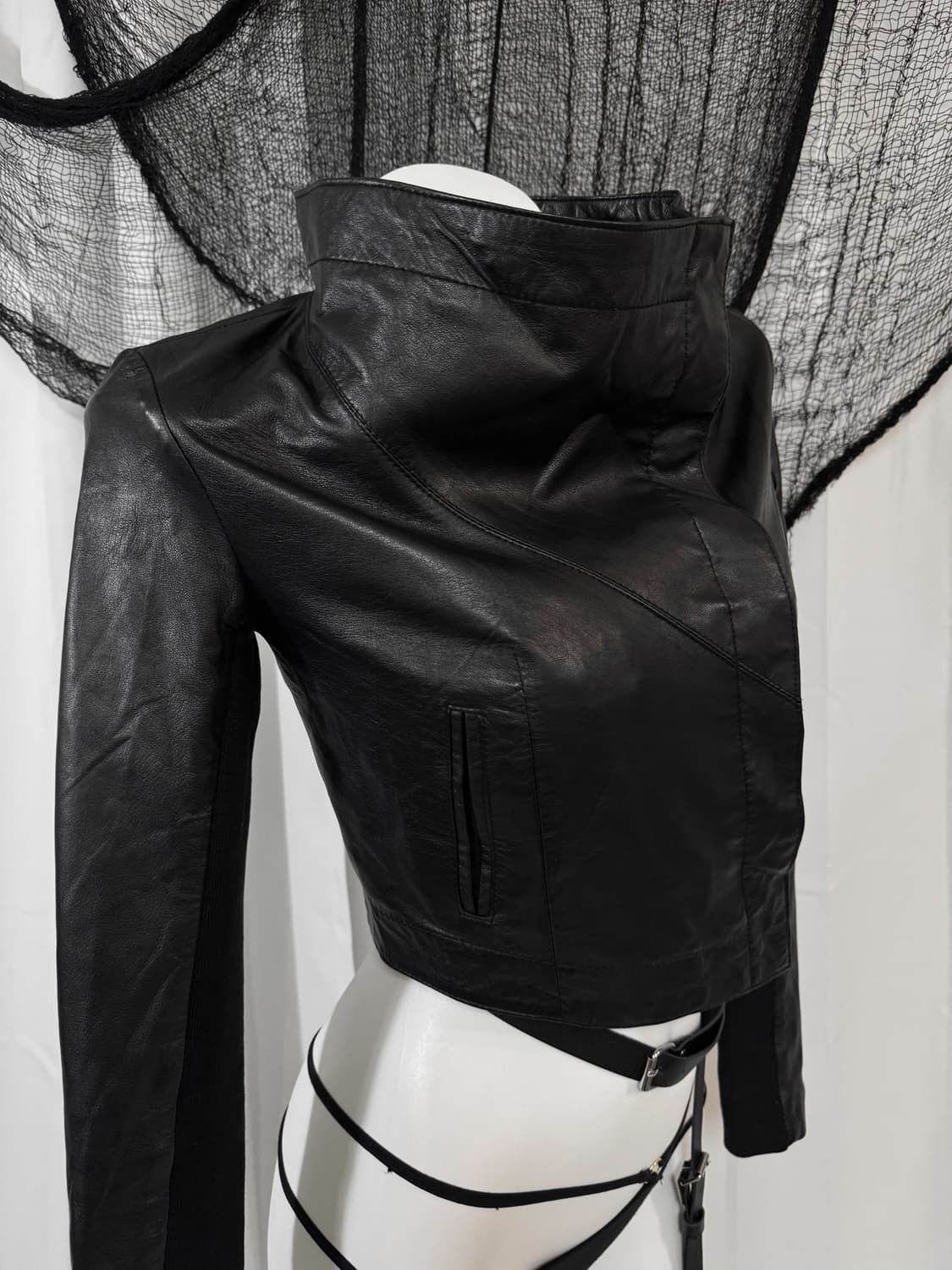 high neck leather jacket 상품이미지2