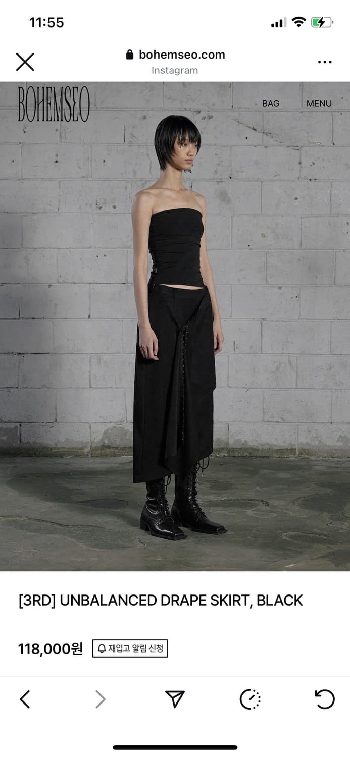 보헤미안서울 UNBALANCED DRAPE SKIRT BLACK m사이즈 상품이미지2