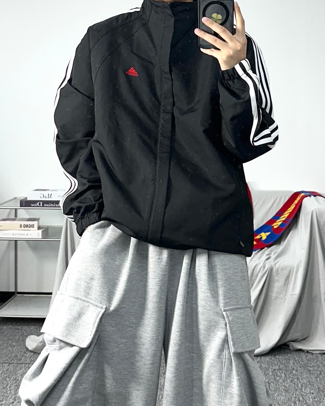 아디다스 블랙 화이트 삼선 바람막이 XL 상품이미지3