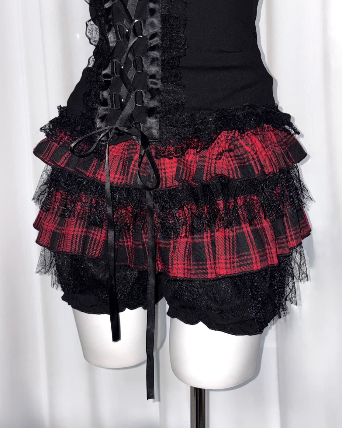 [red roxy] 레드펑크 체크 레이스 프릴 케이크 갸루 나나 스커트 상품이미지1