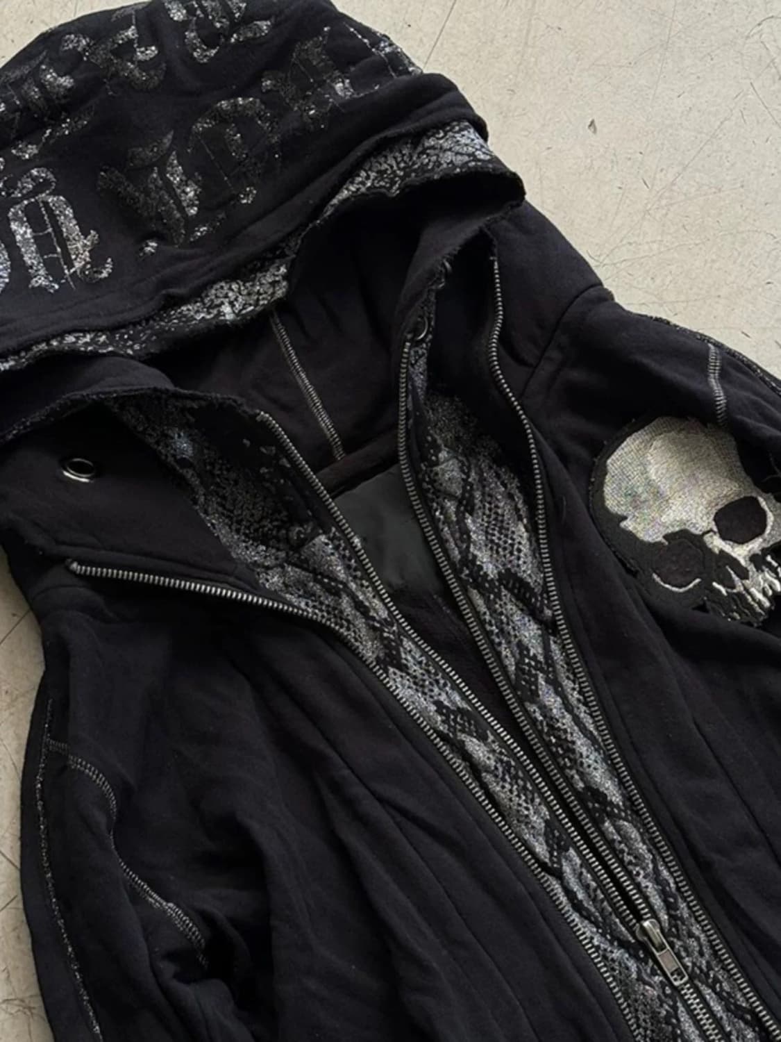 스컬 자수 스트릿 후드 집업 상품이미지3