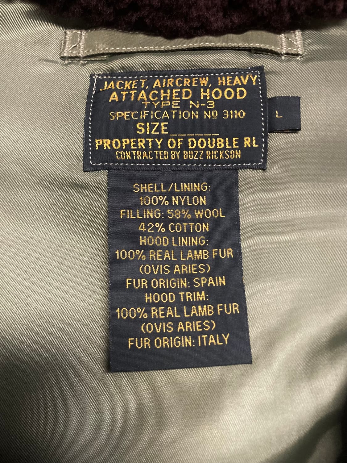 [L] 더블알엘 x 버즈릭슨 N-3B 자켓 상품이미지4