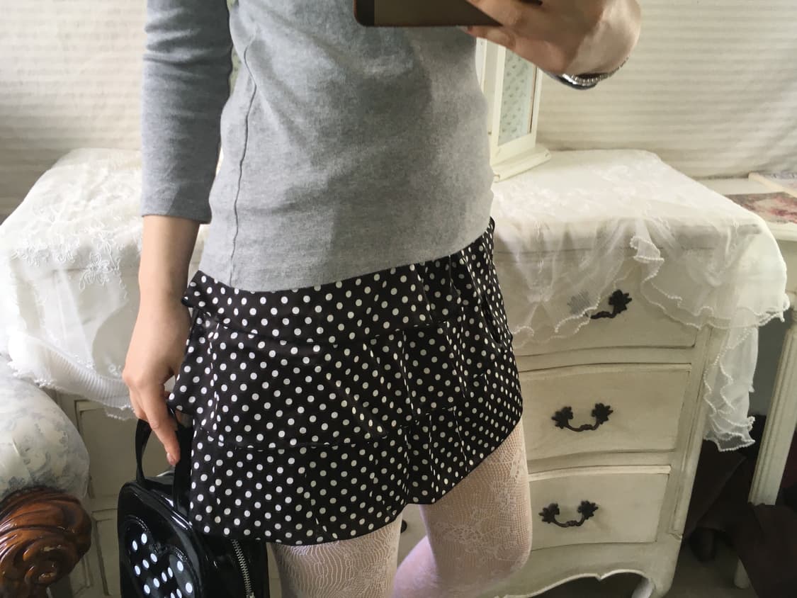 jpn vintage black dot frill tiered skirt 상품이미지2