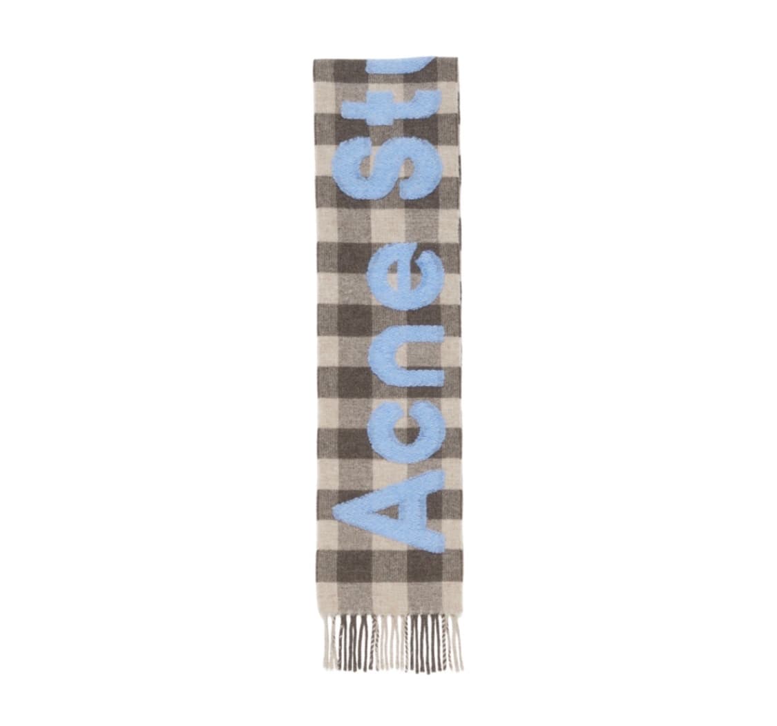아크네 스튜디오 내로우 체크 로고 스카프 브라운 블루  상품이미지1