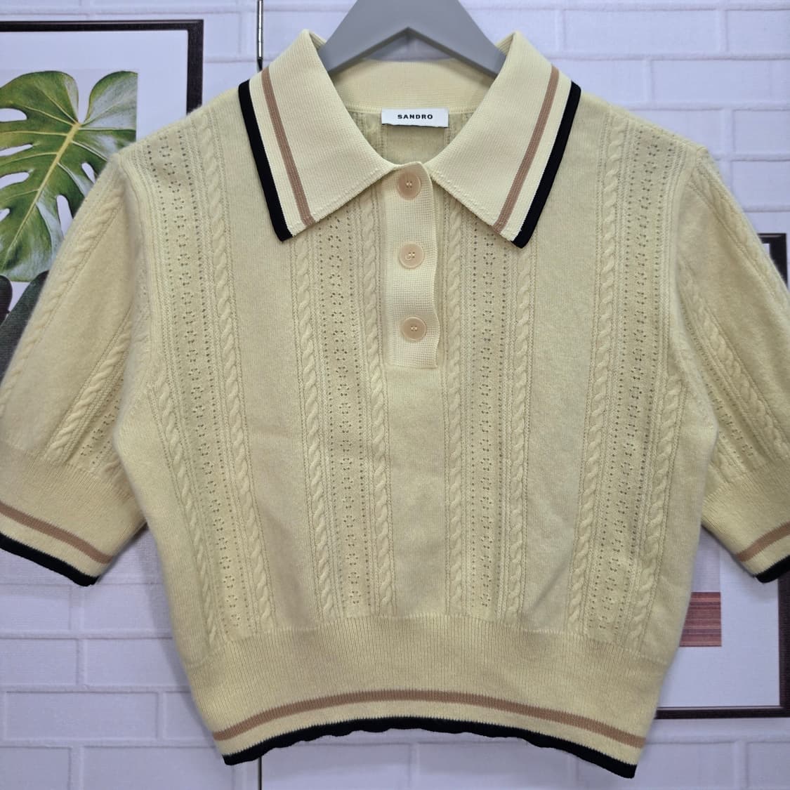 산드로 케이블 캐시미어 울 폴로 반팔 크롭 티셔츠 1사이즈 상품이미지2