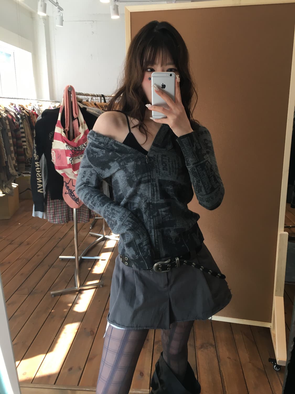 히스테릭글래머 패턴 니트 후드집업 상품이미지3