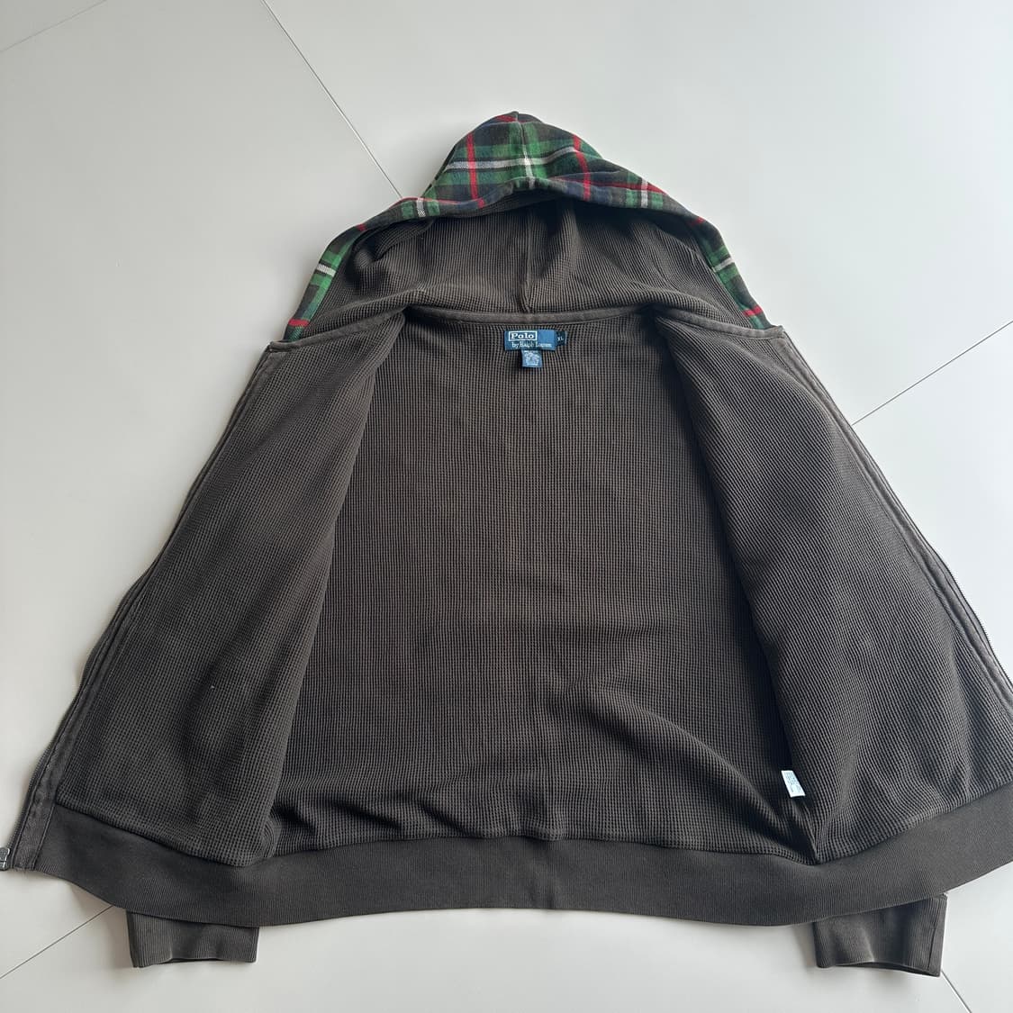 90s 폴로 랄프로렌 FULL 써멀 블랙와치 체크 후드집업 상품이미지6