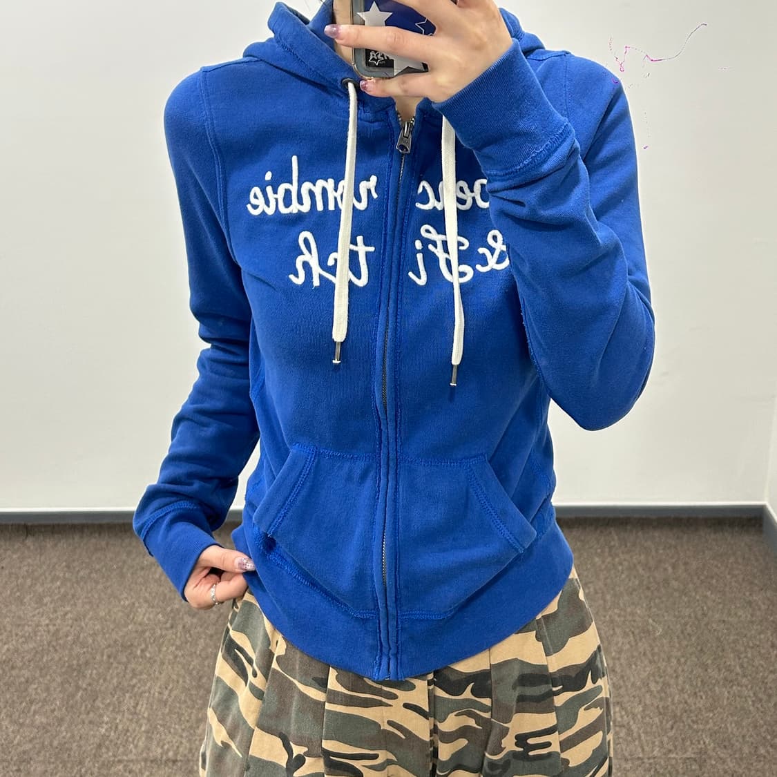 Abercrombie 아베크롬비 레터링 로고 블루 후드집업 상품이미지2