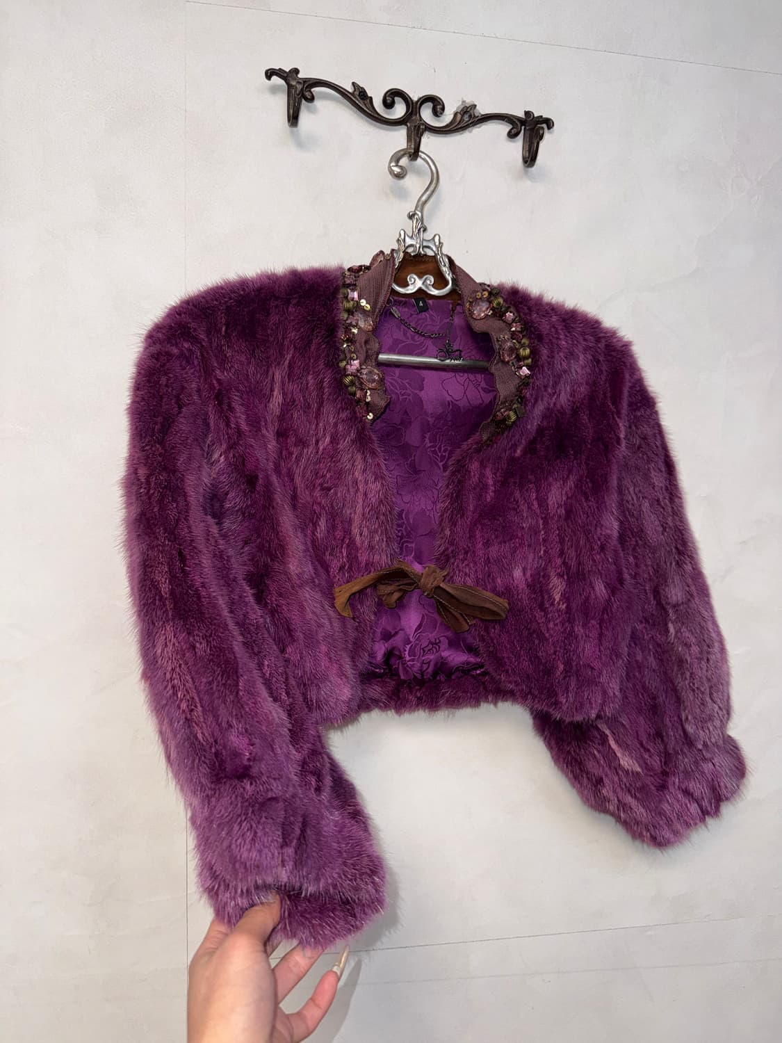 O’2ND violet mink fur lamb skin silk 볼레로 상품이미지2