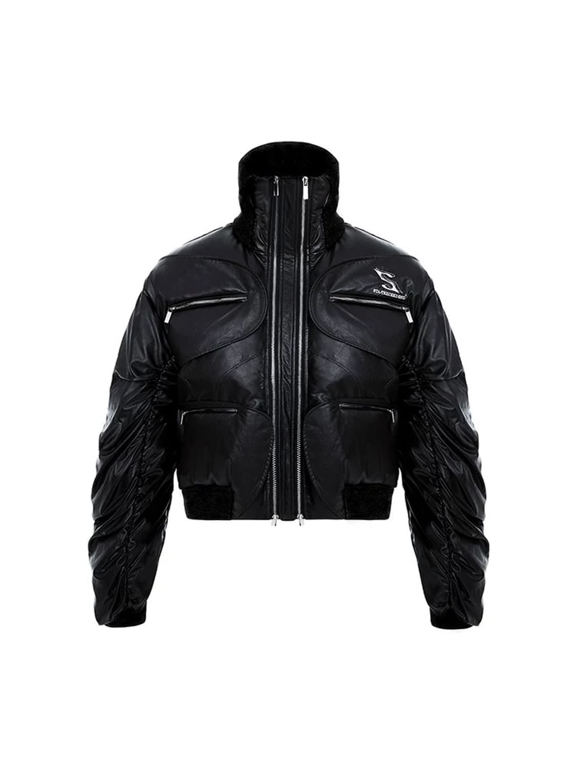 하이넥 크롭 레더 패딩 자켓 상품이미지3