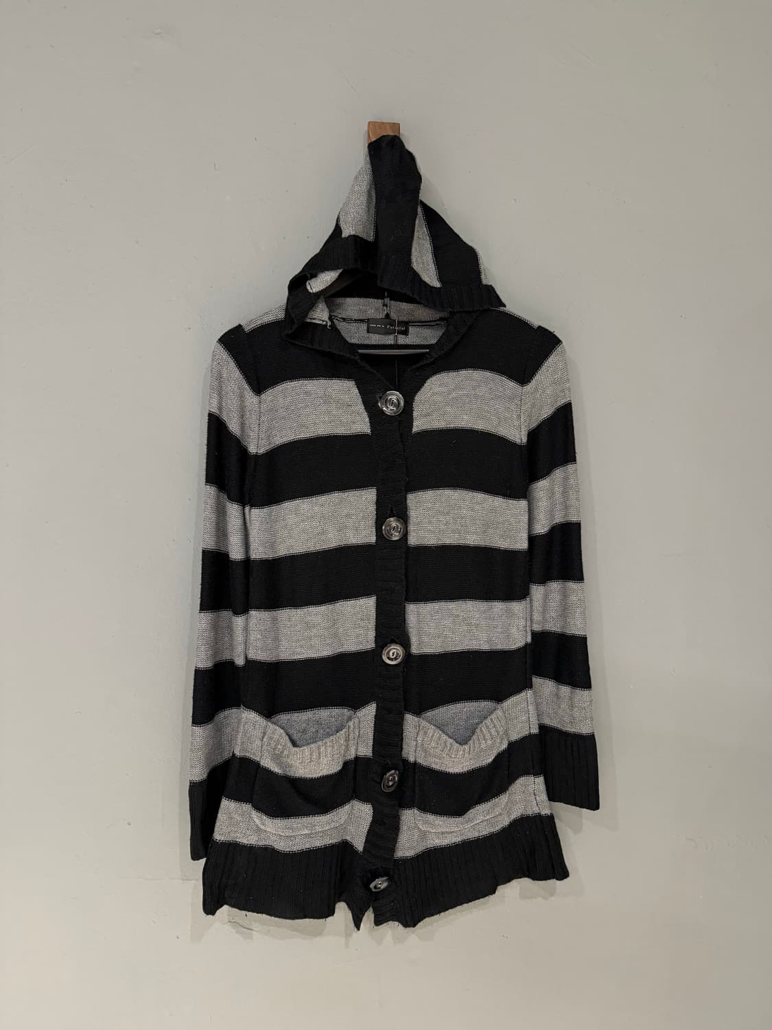 stripe pattern button-up hood cardigan 상품이미지5