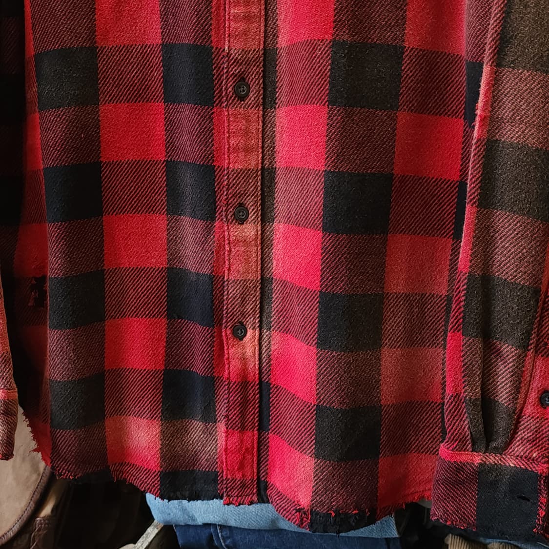 90s 빈티지 체크셔츠 헤비 플란넬 워크셔츠 썬페이딩 레드 윈도우 L 상품이미지7
