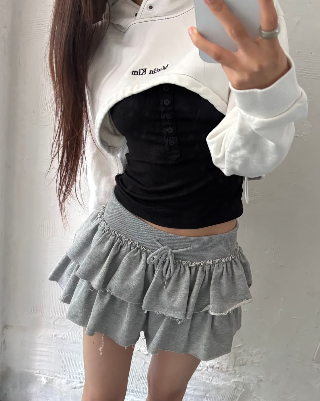 Matin Kim 마뗑킴 화이트 스티치 크롭 볼레로 후드티 상품이미지6